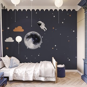 云朵星空创意儿童房墙布个性背景墙墙纸女孩男孩卧室无缝定制壁画