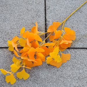 仿真黄色银杏叶长杆假树枝仿真花植物秋天室内外大树装饰假树叶子
