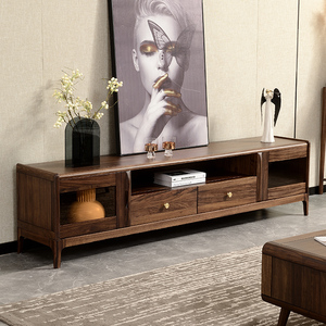 乌金木电视柜简约新中式全实木地柜2米现代轻奢影视柜1.8米客厅柜