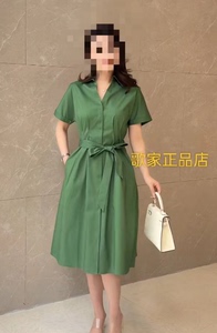 2024夏季艾尚歌莉娅素新款绿色衬衫领棉布小个子连衣裙1C4C4K2G0