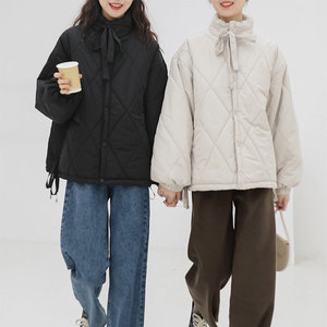 2024新款韩版宽松短款菱格棉服女冬小个子日系棉衣女学生森系外套