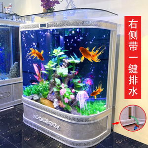 欧式双弧玻璃金鱼缸客厅家用1.2米家用落地靠墙生态循环水族箱