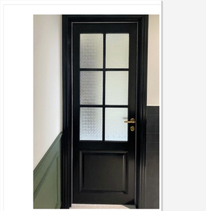 法式复古简约海棠玻璃黑色全实木复合烤漆门卧室内房间平开木门