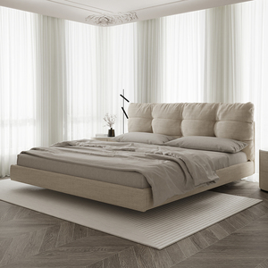 创意云朵床布艺床榉木床板+猫抓布床意式双人床大床布床现代简约