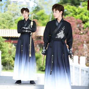 中国风男装古装重工刺绣古风黑白渐变仙气长袖二件套传统男士汉服