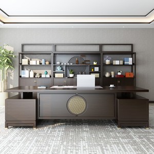 新中式简约实木老板电脑桌轻奢现代办公室大班台总裁书桌高档家具