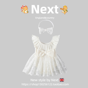 英国NEXT周岁礼服新款满月婴儿礼服女宝宝网纱飞袖夏季公主连衣裙