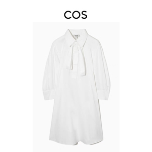 COS女装 休闲版型系结泡泡袖衬衫连衣裙白2023秋季新品1198044001