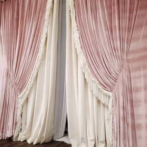 法式洛可可高档真丝绒布公主风蕾丝卧室欧式窗帘粉色轻奢高端复古