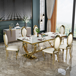 意式轻奢大理石餐桌椅组合现代简约长方形高端餐台家用不锈钢饭桌
