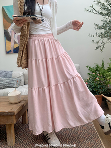 PPHOME自制~温柔蛋糕裙 粉色半身长裙夏季甜美高腰显瘦A字半身裙