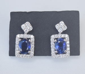 日本珠宝高品质2.24克拉皇家蓝色蓝宝石钻石18K金耳钉耳饰 证书