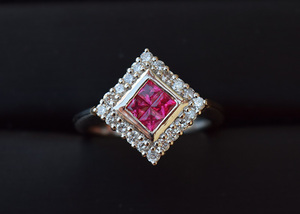 日本珠宝镶嵌高品质红宝石钻石铂金戒指7.88克13#  证书