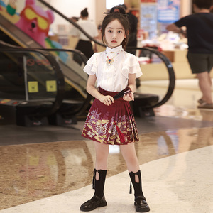 女童马面裙短款套装夏季中国风明制唐装女孩儿童汉服2024新款夏天