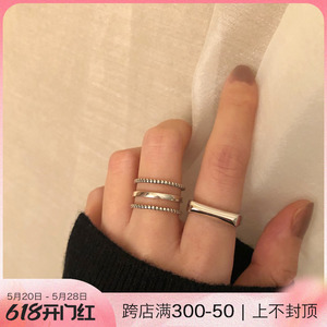 安小柏◆韩国925纯银日常百搭多层立体银戒指开口个性银饰