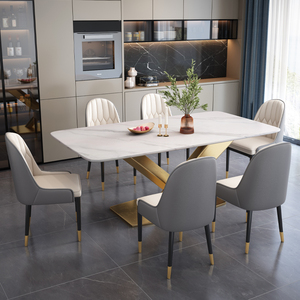 意式轻奢岩板餐桌椅组合现代简约长方形饭桌小户型家用大理石歺桌