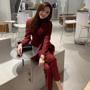 秋冬红色格子高级感炸街西装外套装女修身韩版休闲时尚气质英伦风