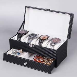 新款檀韵致远碳纤维双层珠宝首饰盒4位手表盒项链戒指收纳包装盒