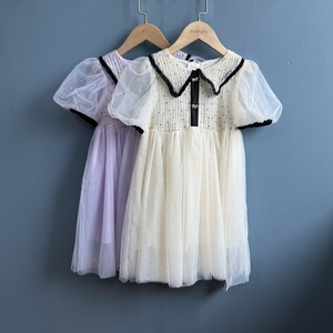 夏季女童纱网拼接娃娃领连衣裙儿童薄款公主裙4222-2