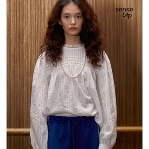 SENSEUP24春韩国正品SIENNE设计师品牌蕾丝复古褶皱衬衫