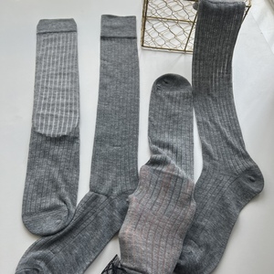 高订【超透】灰色miu同款袜子及膝小腿袜女纯棉竖条纹长筒堆堆袜