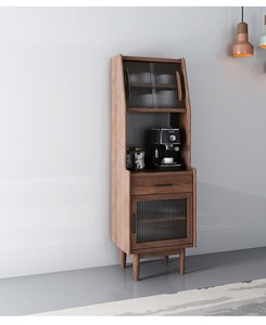 日式实木餐边柜窄型一体靠墙高柜小尺寸北欧风格厨房微波炉烤箱柜