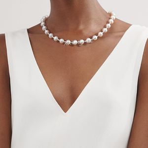 tf蒂芙银色珍珠短款项链女新品复古百搭经典切面扣简约时尚个性潮