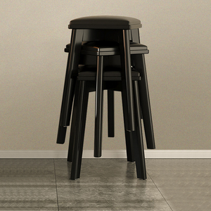 实木凳子家用可叠放软包木凳子餐桌凳板凳成人坐凳小方凳备用黑色
