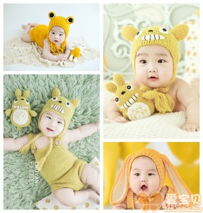手工针织毛线婴儿帽子玩偶百天宝宝拍照服装道具龙猫兔子青蛙王子