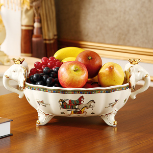 美式奢华水果盘创意家用复古欧式果盘陶瓷装饰水果盆客厅茶几摆件