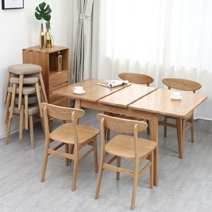 北欧实木跳台餐桌椅组合方形可伸缩家用实用拉伸餐桌橡木餐厅家具