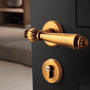 古铜色室内卧室木门复古门锁房间法式磁吸静音门锁美式家用门把手