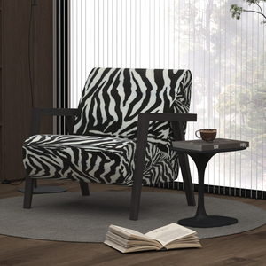 实木单人椅侘寂风设计师款客厅小户型黑白斑马条纹休闲沙发椅子