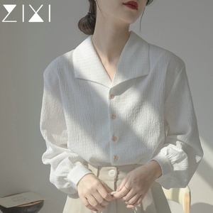 白色衬衫女设计感小众肌理纹长袖上衣春秋季法式气质职业通勤衬衣