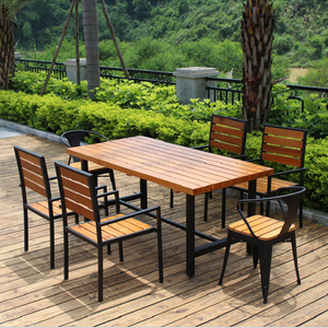 美式铁艺实木户外桌椅组合套件休闲咖啡桌庭院花园防腐木阳台桌椅