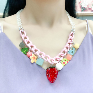 #限时折扣#韩国GRAIN de BEAUTE草莓花朵树叶球球拼色毛衣链项链