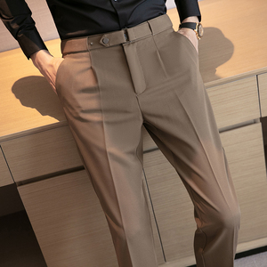 休闲西裤男士春季高级感纯色商务修身西装裤英伦风雅痞帅气九分裤