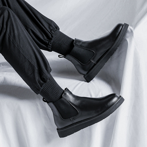 马丁靴男款潮流英伦风切尔西靴中帮冬季加绒棉鞋黑色低帮休闲皮鞋