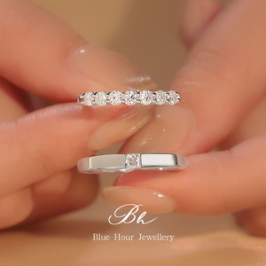 莫桑石排戒纯银戒指结婚仿真钻石情侣对戒一对送男女朋友老婆礼物