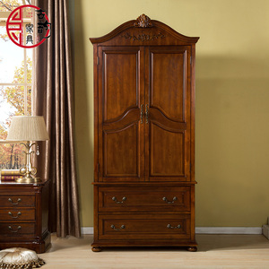 美式实木简约衣柜收纳柜欧式成人卧室衣橱现代两门小户型挂衣柜