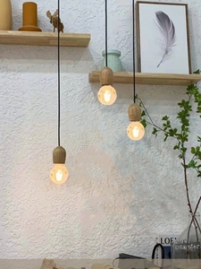 a7简约原木日式单头装饰服装店料理咖啡餐厅橱窗复古实木头小吊灯