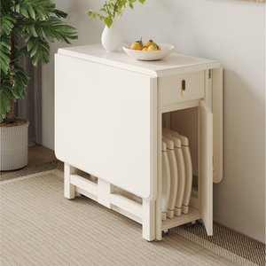 实木折叠方桌子现代简约家用小户型实木奶油风格餐桌椅组合
