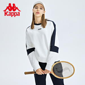 Kappa卡帕套头衫女运动卫衣休闲小落肩外套拼接圆领长袖