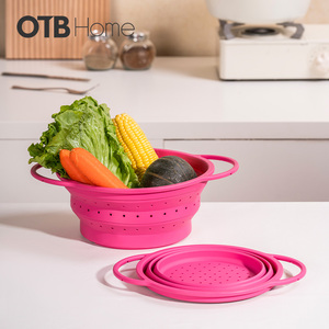 OTB食品级硅胶沥水篮可折叠漏盆厨房家用洗菜盆水果收纳篮子大号