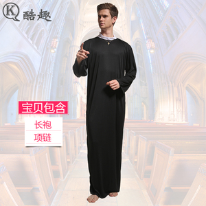 万圣节cos修士服装成人男牧师演出衣服