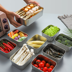 不锈钢食材盒子备菜盒火锅配菜盆料理长方形日式户外野餐收纳菜盒