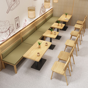 个性定制主题餐厅藤编靠墙卡座奶茶店火锅店茶楼桌椅组合餐饮家具