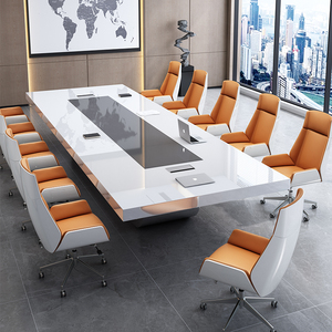 烤漆会议桌长桌简约现代长方形洽谈桌白色大型会议室桌椅组合20人