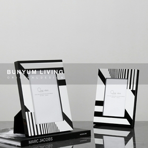 简约现代黑白条纹几何画框创意软装饰品家居桌面相框样板房间摆件