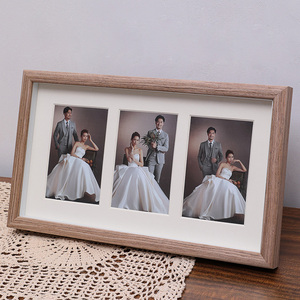 创意情侣6寸相框实木框摆台婚纱照打印洗照片做成摆件相册三连diy
